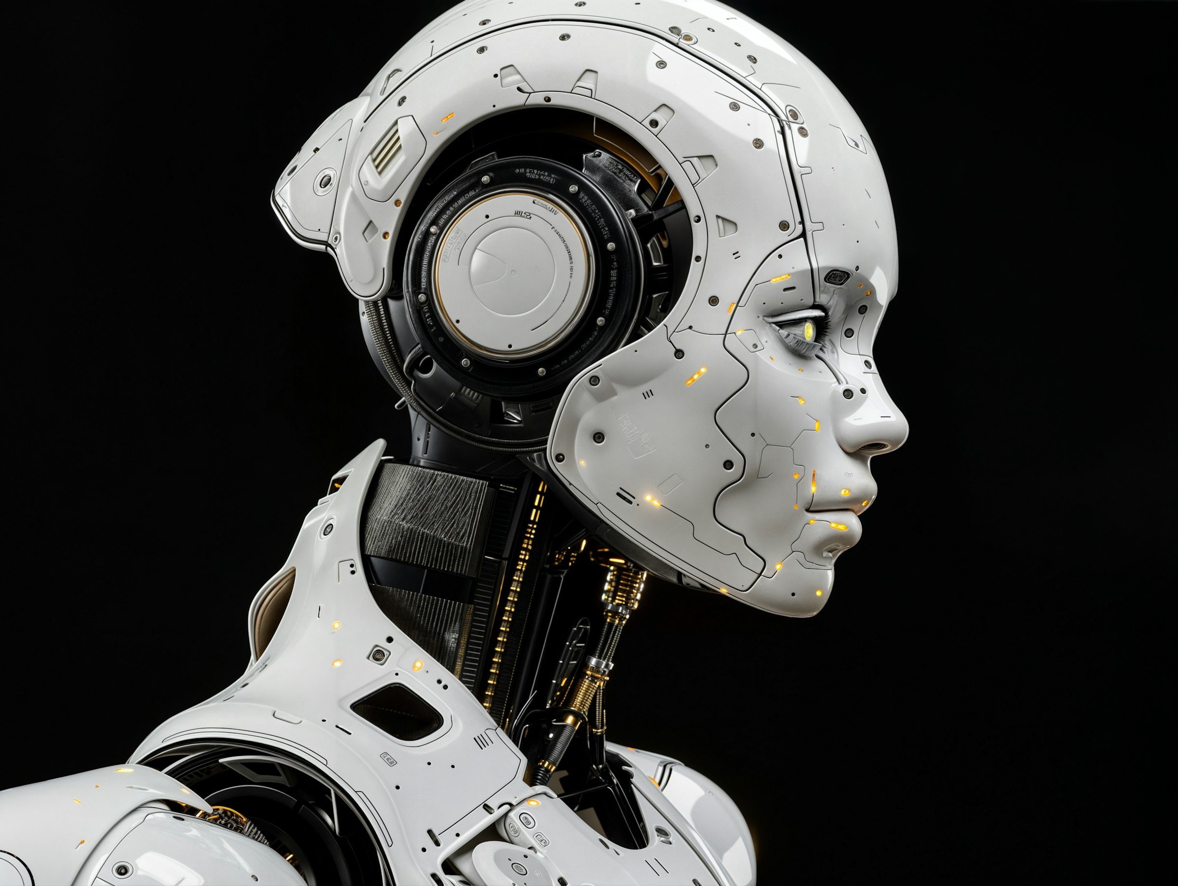 A white humanoid robot head in profile